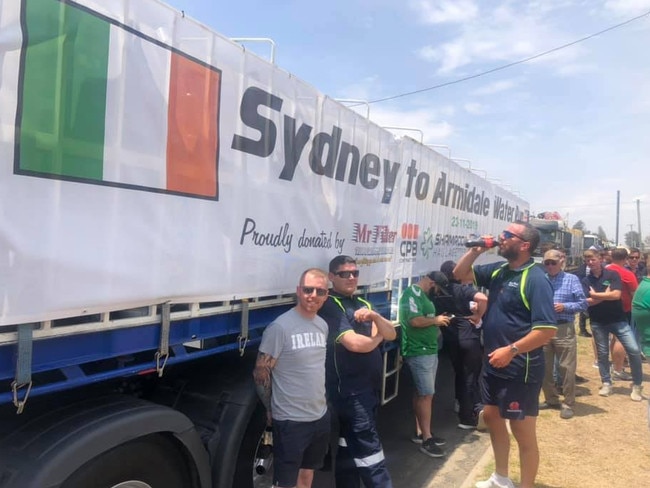 Irish tradies after delivering a load of water to Armidale. Picture: Supplied