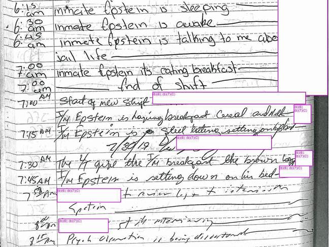 Some of the jail documents make note of Epstein’s health history. Picture: AP