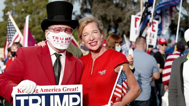 Katie Hopkins at a Donald Trump rally in 2020. Picture: Getty Images