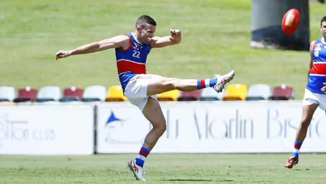 Luke Morgan takes a kick for Centrals Trinity Beach Bulldogs at Cazalys Stadium, Manunda. Picture: Brendan Radke