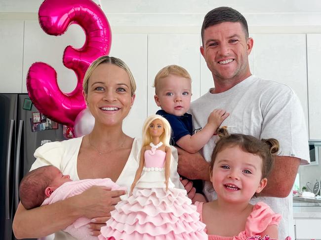 Cowboys recruit Chad Townsend with wife Marissa and their three children Myra, 3, Cairo, 2, and Mia, 7 months. Picture: Facebook