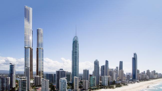 Artist impression of the Orion Towers previously proposed for the Gold Coast Hwy site at Surfers Paradise.