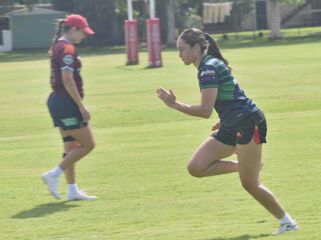 Players at the CQ Capras' open training trial for the 2025 BMD Premiership season at Emmaus College, Rockhampton, on February 22, 2025.