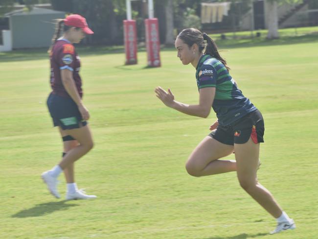 Players at the CQ Capras' open training trial for the 2025 BMD Premiership season at Emmaus College, Rockhampton, on February 22, 2025.