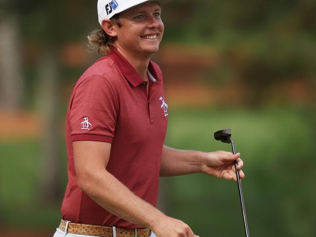 AUGUSTA, GEORGIA - NOVEMBER 15: Cameron Smith of Australia reacts after making a putt for birdie on the seventh green during the final round of the Masters at Augusta National Golf Club on November 15, 2020 in Augusta, Georgia. (Photo by Rob Carr/Getty Images) *** BESTPIX ***