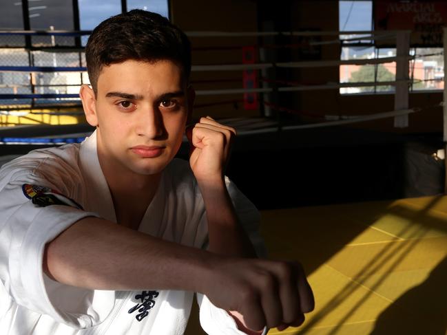 Saleh Amine, who recently won a Karate world title in Japan, at Kyokushin Karate on Tuesday, August 22, 2017 in Glenroy, Victoria, Australia.Picture: Hamish Blair