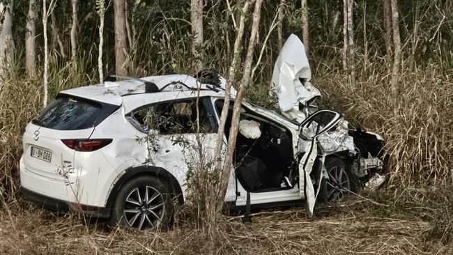 Aftermath of a crash on the Bruce Highway at Bloomsbury involving two trucks and a car on August 1, 2024. Two people, a man in his 70s and a man in his 20s suffered life threatening injuries and had to extricated. Two other people walked away from the crash stable. Photos taken at 6pm. Picture: Janessa Ekert