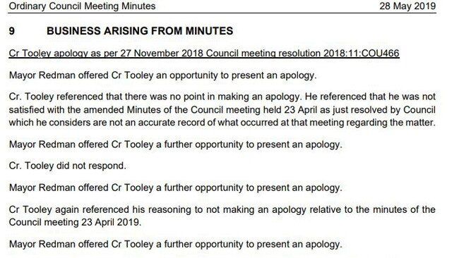 Gawler Council minutes from the meeting of May 28, 2019. Picture: Supplied