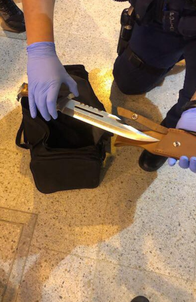 A photo of a hunting knife seized by police. 