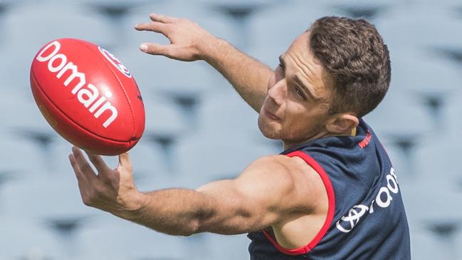 Lachlan Sholl at Adelaide Crows training at Football Park. Picture: Simon Cross