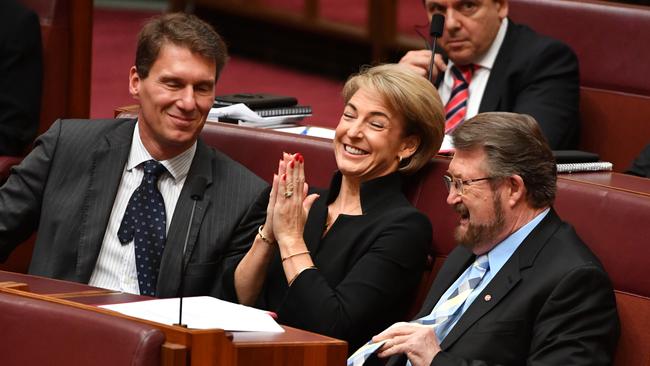 Employment Minister Michaelia Cash (centre): “the union movement has moved away from its core business”. Photo: AAP