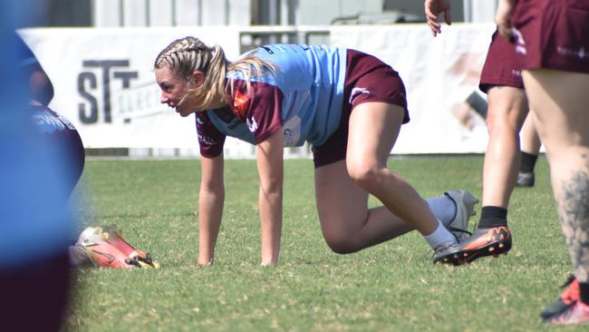 CQ Capras women go through their paces in a trial match against the clubâ€™s under-19s at Browne Park on Saturday, February 12, 2022.