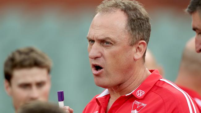 John Longmire lays down the law to the Swans on Saturday.