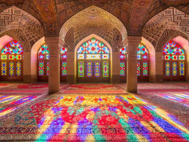 Nasir Al-Mulk Mosque in Shiraz, Iran, also known as Pink Mosque.