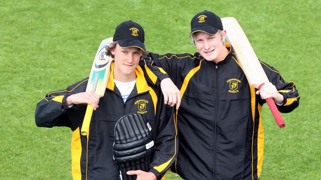 The Webster brothers, Beau (14) and Jordan (17), ahead of making their club debuts for Kingborough in 2008. Picture: James Kerr