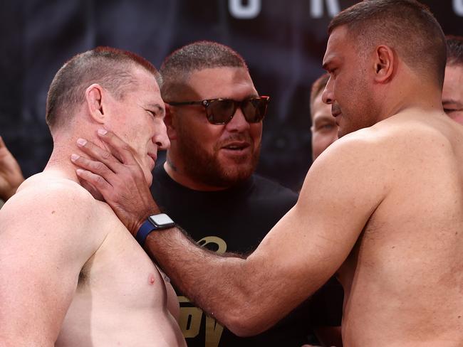 Paul Gallen and Justin Hodges will square off again in November. Picture: Chris Hyde/Getty Images