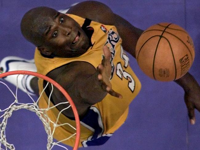 Shaquille O'Neal defends a shot for the Lakers. Picture: Getty Images