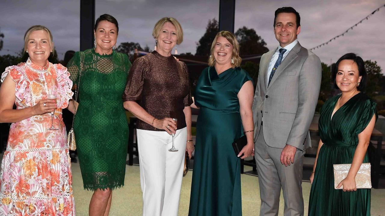 Desley Lourigan, Michele White, Lisa Pedersen, Bree Brockenshire, Michael McCarthy and Stephani Barnes at the Fraser Coast Business &amp; Tourism Awards in Maryborough. Picture: Patrick Woods.