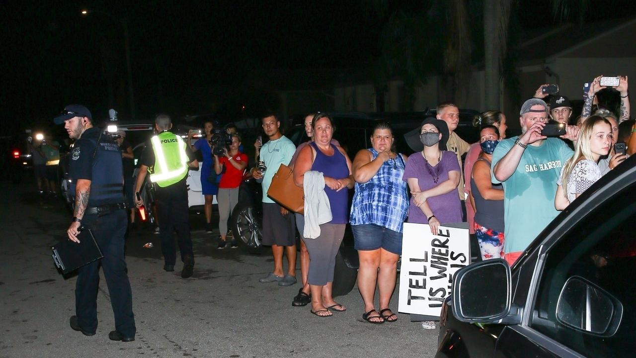 There were tense scenes outside the home on Friday. Picture: Maciel / Backgrid