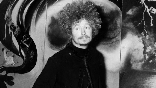 Artist Brett Whiteley at his exhibition in the Bonython Gallery in Paddington, Sydney in 1970.