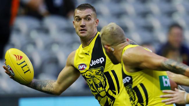 Dustin Martin refused to answer questions about his contract. Picture: Michael Klein