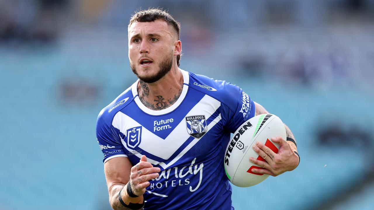 SYDNEY, AUSTRALIA - MAY 04: Bronson Xerri of the Bulldogs runs the ball during the round nine NRL match between Canterbury Bulldogs and Wests Tigers at Accor Stadium, on May 04, 2024, in Sydney, Australia. (Photo by Brendon Thorne/Getty Images)