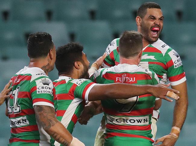 Rabbitoh's Greg Inglis scores a try during NRL match Sydney Roosters v South Sydney Rabbitohs at Allianz Stadium. Picture. Phil Hillyard