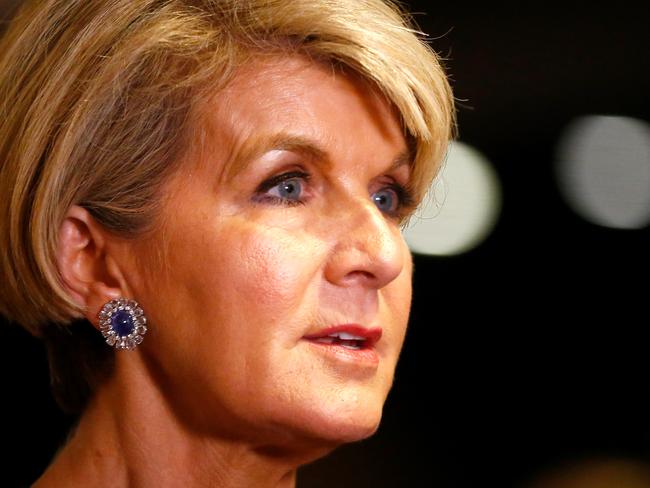 Foreign Minister Julie Bishop speaks to media during the 60th Federal Council of the Liberal Party. Picture: AAP