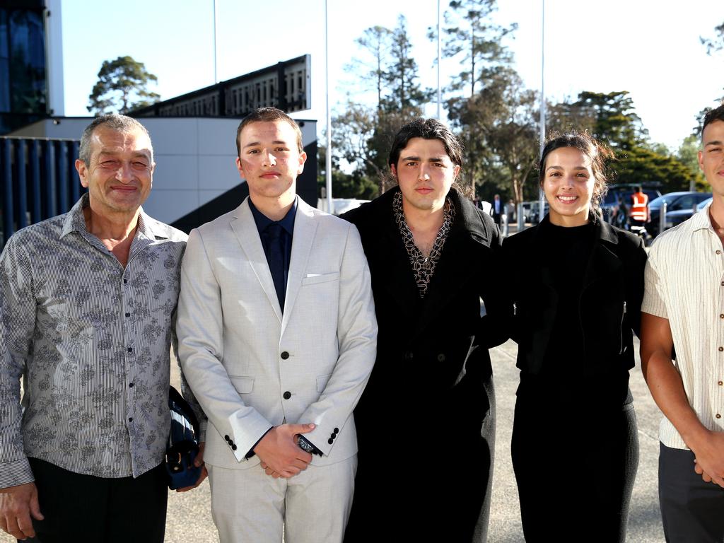 Geelong High graduation at GMHBA Stadium. Alex, Jason, Zen, Stephanie and Andrew Papailiadis. Picture: Mike Dugdale