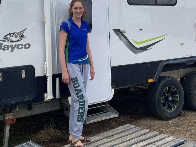 Seymour College student Kali Finlayson is isolating at home in Kaniva, in a caravan. Picture: Fleur Finlayson