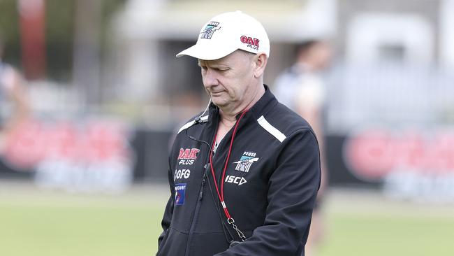 Port Adelaide coach Ken Hinkley during an Alberton Oval training session. Picture: SARAH REED