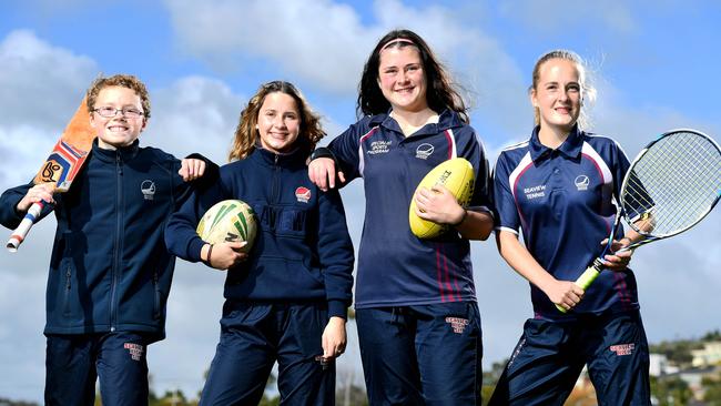 Seaview High students Michael Smith, 13, Caitlan Burnett, 14, Taniel Willmott, 14 and Sophia Benrath, 16. Picture: AAP/Mark Brake