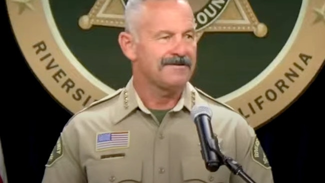 Riverside County Sheriff Chad Bianco speaks to reporters. Picture: YouTube.