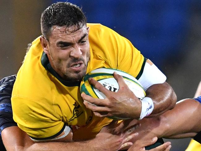 Rory Arnold (centre) of the Wallabies in action during the Rugby Championship match between Australia and Argentina at Cbus Super Stadium on the Gold Coast, Saturday, September 15, 2018. (AAP Image/Darren England) NO ARCHIVING, EDITORIAL USE ONLY