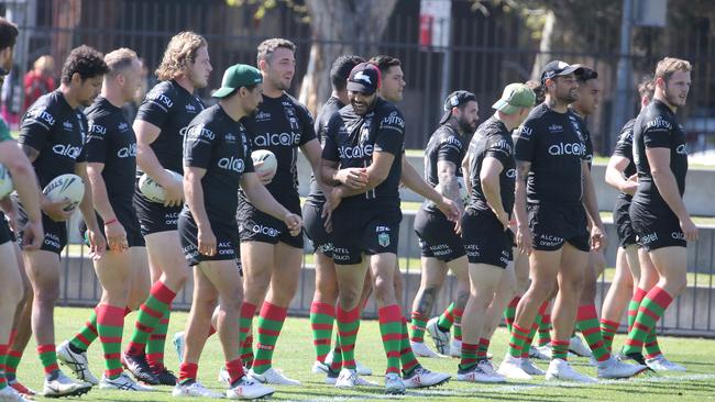 The South Sydney squad trains ahead of Saturday’s sudden-death match against the Dragons. Picture John Grainger