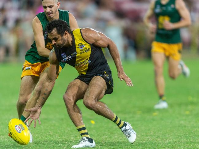 Shaun Wilson was one of Nightcliff’s standouts against St Mary’s in the 2020-21 NTFL Grand Final, booting two goals for the now three-time reigning premiers. Picture: Che Chorley