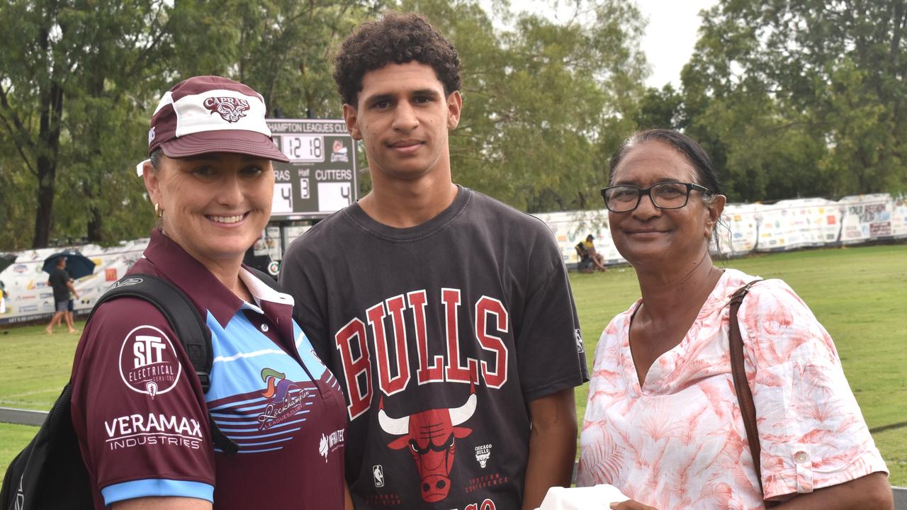 Nikki Carey, Greg Bani and Sandra Mitchell at the CQ Capras versus Mackay Cutters under-17 and under-19 pre-season trials at Rugby Park, Rockhampton, on February 1, 2025.