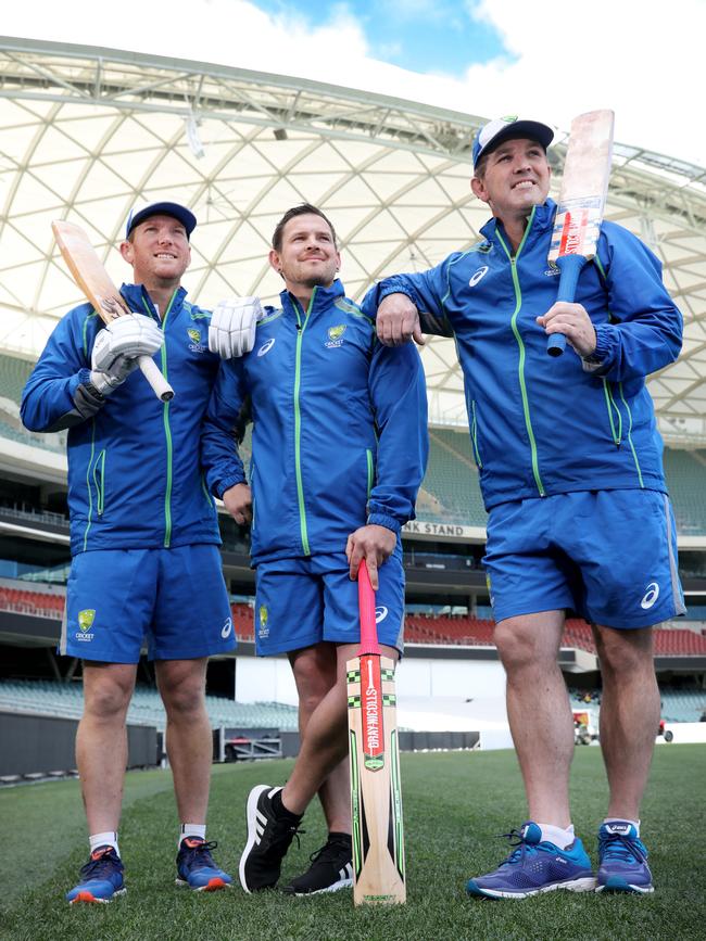 Justin Millard (Payneham Cricket Club), Luke Trudgett (Woodville Cricket Club) and Adam Wood (Goodwood Cricket Club). Picture: AAP/Dean Martin