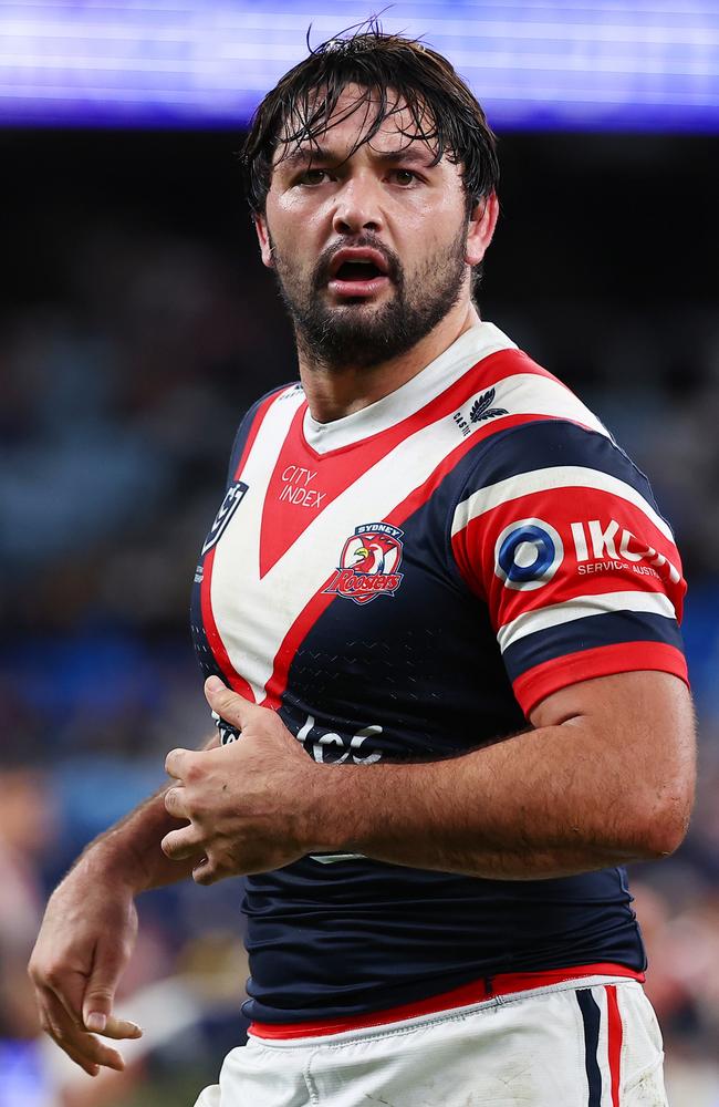 SYDNEY, AUSTRALIA - JUNE 02: Brandon Smith of the Roosters reacts during the round 13 NRL match between Sydney Roosters and North Queensland Cowboys at Allianz Stadium, on June 02, 2024, in Sydney, Australia. (Photo by Jeremy Ng/Getty Images)