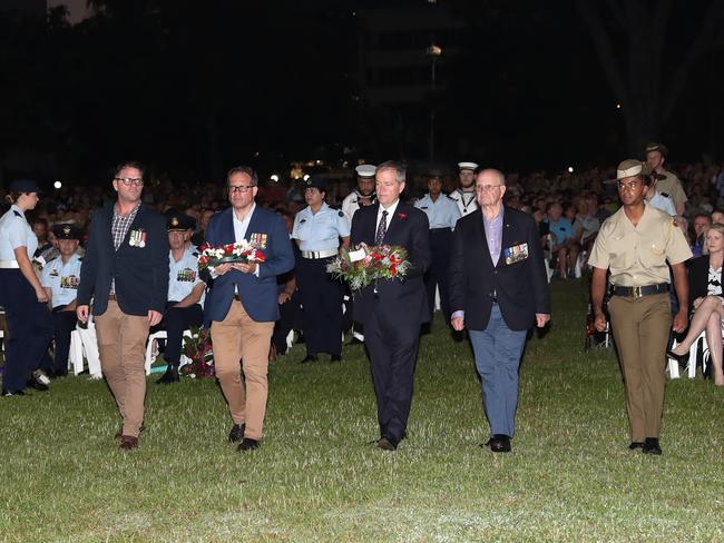 Thousands gathered at the Darwin dawn service on the city’s Esplanade to pay tribute to the men and women who made the ultimate sacrifice for their country. Picture: Kym Smith