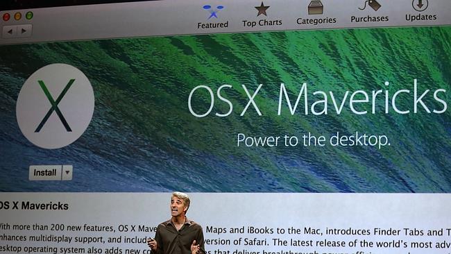 Apple Senior Vice President of Software Engineering Craig Federighi speaks during an Apple announcement in San Francisco, California. Picture: Getty