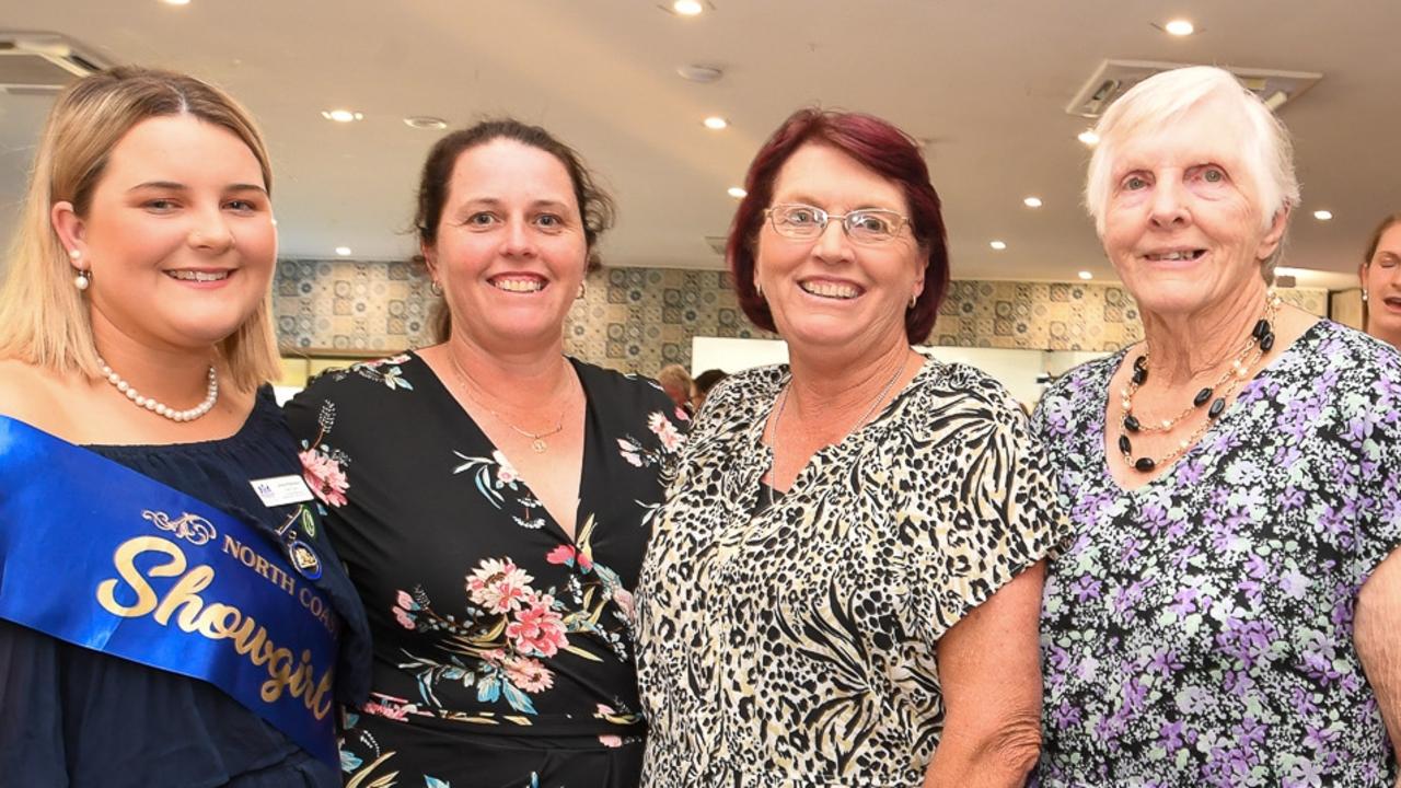 Four generations of showgirls, from left are Lismore's 2021 Young Woman of the Year Jenna Fisher, Naomi Robinson, Suellen Innes, and Evelyn Wunsch at the East Lismore Bowling Club for the North Coast National showgirl and teen showgirl competition. Picture: Cath Piltz