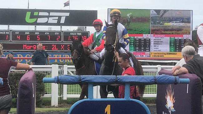 Jockey Dan Griffin rode Lefkas Island to victory in the Fillies and Mares Class 1 Handicap (1400m) on the Gold Coast on Saturday, March 4. Photo: Supplied.