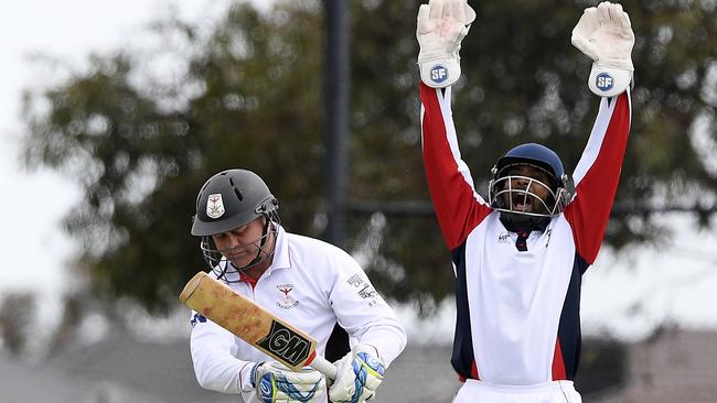 Upul Fernando appeals for a wicket during his time at Diggers Rest Bulla. Picture: Andy Brownbill