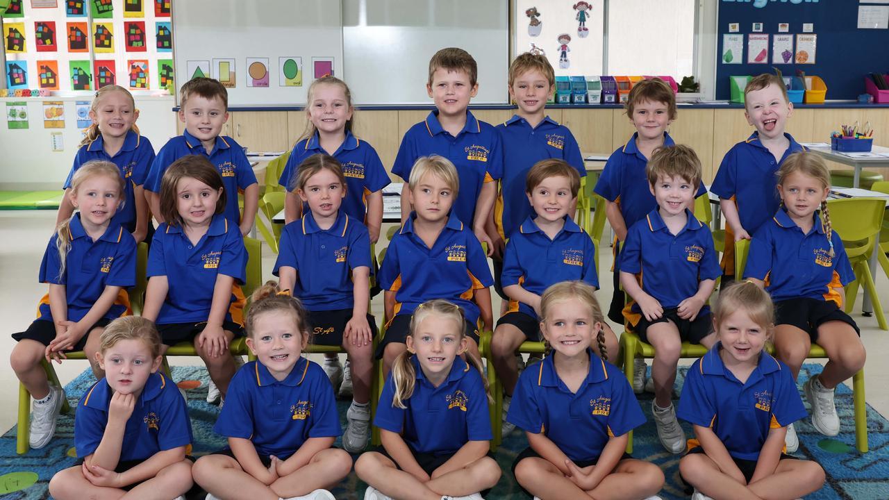 My First Year: St Augustine’s Parish Primary Prep White. Back Row: Maya, Max, Genevieve, Grayson, Sebastian, River, Kai. Middle Row: Ivy, Poppy, Isabel, Finn, Wyatt, Dylan, Minnie. Front Row: Kylie, Zigi, Andie, Malia, Mila. Picture Glenn Hampson