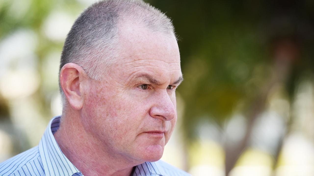 Des O'Keeffe fronting the media during his time as Australian Jockeys’ Association general manager.