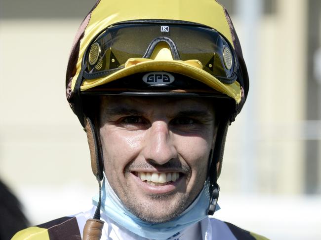 Billy Egan after winning the Sportsbet Ballarat Cup 20 Nov - Get Back to the Track BM58 Handicap at Sportsbet-Ballarat Racecourse on November 01, 2021 in Ballarat, Australia. (Ross Holburt/Racing Photos via Getty Images)