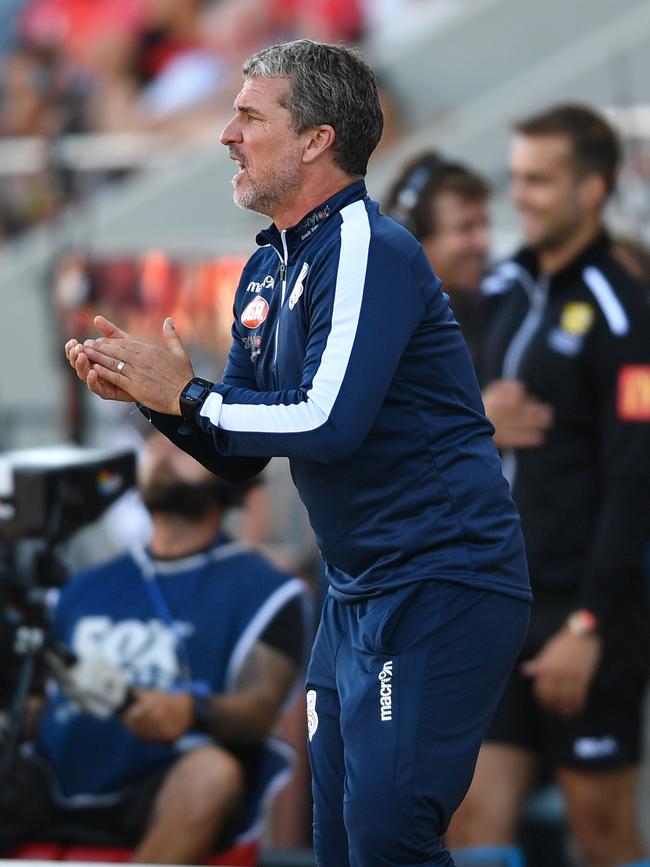 Coach Marco Kurz praised his Adelaide United players for a wholehearted display in their goalless draw away to Perth Glory. Picture: AAP Image/David Mariuz