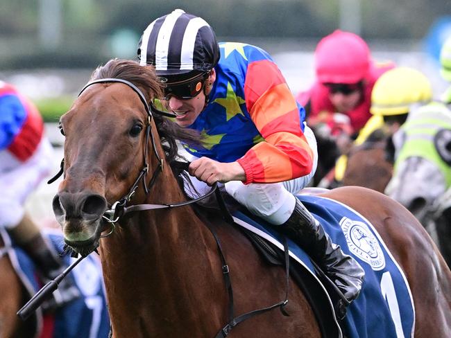 Bella Nipotina powers to victory in the Group 1 Tattersall's Tiara for trainer Ciaron Maher and jockey Ryan Maloney. Picture: Grant Peters - Trackside Photography