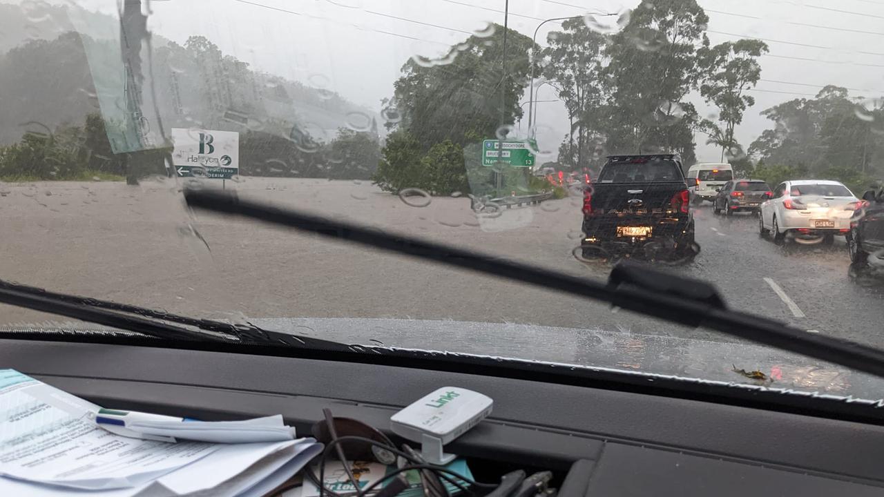 A dangerous deluge has caused extensive flooding on Maroochydore Rd near Kunda Park. Picture: Kat Laing.